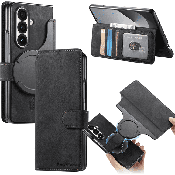 CCSmall for Samsung Galaxy Z Fold 7 Case with Detachable Magnetic Wallet, Retro PU Leather Flip Phone Case Cover with Card Slots Holder for Samsung Z Fold7 KQX Black