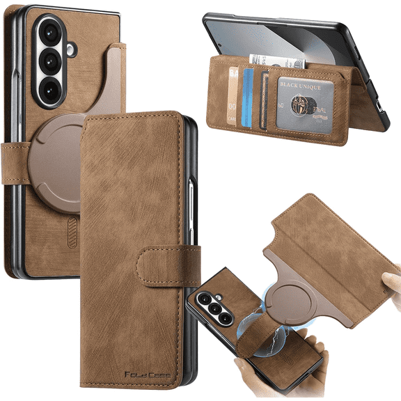 CCSmall for Samsung Galaxy Z Fold 7 Case with Detachable Magnetic Wallet, Retro PU Leather Flip Phone Case Cover with Card Slots Holder for Samsung Z Fold7 KQX Brown