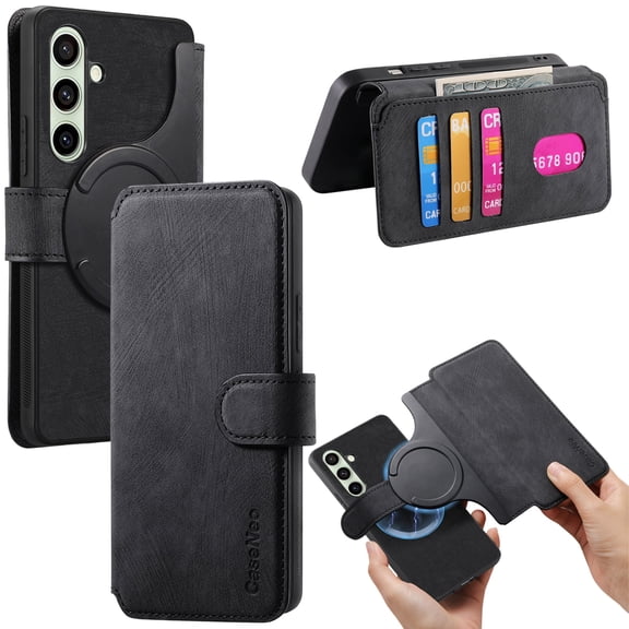 CCSmall Wallet Case for Samsung Galaxy S24 FE Detachable Magnetic Phone Cover, RFID Blocking Material Retro Flip Leather Case with Card Slots for Galaxy S24 FE KQX Black