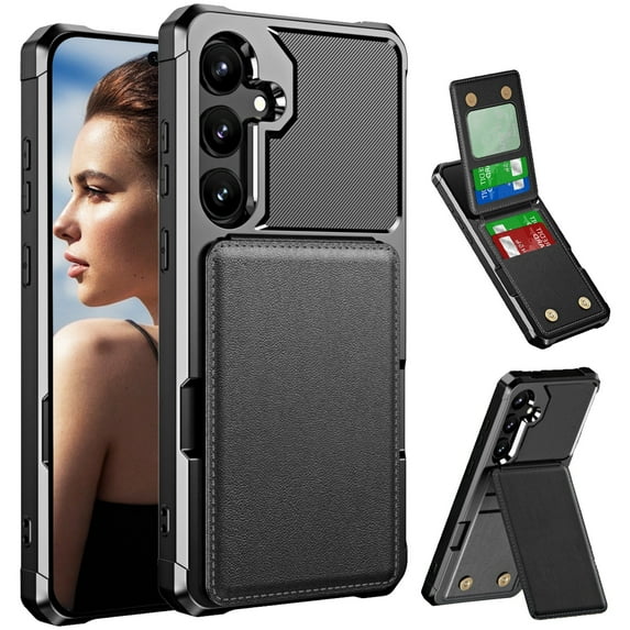 CCSmall Wallet Case for Samsung Galaxy S25 with Card Holder for Women Men, Luxury Folio Leather Wallet & TPU Bumper Phone Case for Galaxy S24 / Samsung S25 ZM Black