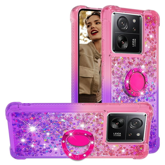 CCSmall for Xiaomi 13T Clear Case Glitter for Girls Women, Liquid Sparkle Bling Cute Case with Kickstand Gradient Quicksand Cover for Xiaomi 13T Pro / 13T / Redmi K60 Ultra JB Pink Mauve