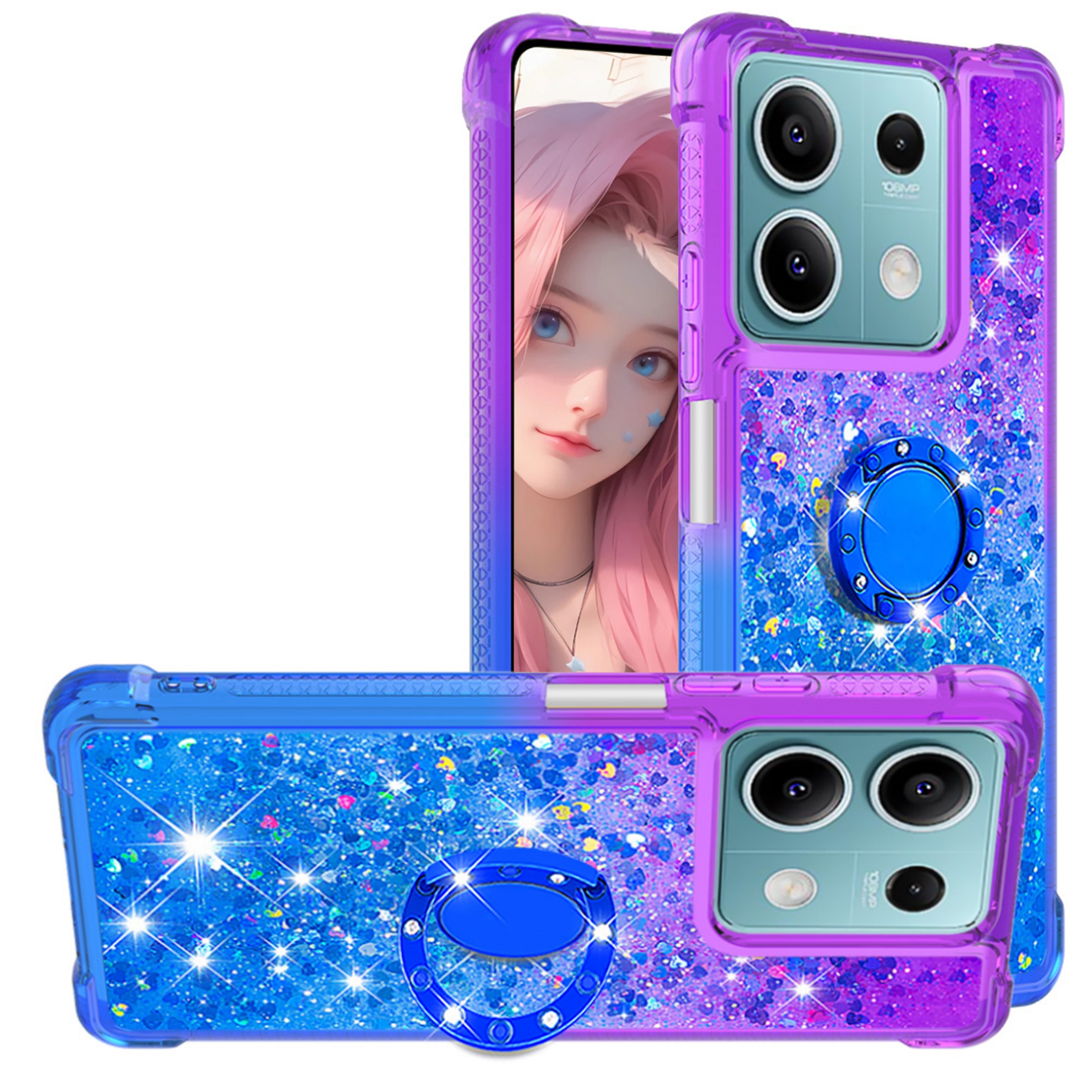 Custodia Glitter Con Strass E Catena Per Redmi Note 10 5G – Flip In Pelle Con Portacarte E Cavalletto (blu) - 2