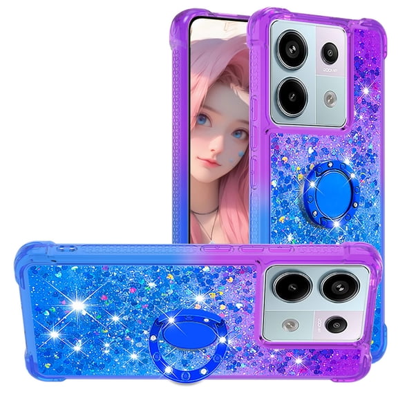 CCSmall for Xiaomi Redmi Note 13 Pro 5G Cute Case with Kickstand for Girls Women, Liquid Glitter Sparkle Bling Phone Case Gradient Floating Quicksand Cover for Redmi Note 13 Pro 5G JB Purple Navy