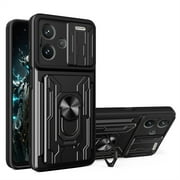 CCSmall for Xiaomi Redmi Note 13 Pro Plus Case with Card Holder & Slide Camera Cover, Military Grade Drop Protection Cover with Ring Kickstand Cell Phone Case for Xiaomi Note 13 Pro  Plus LJK Black