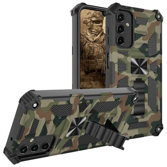 CCSmaller Camouflage Case for Samsung Galaxy A24 4G with Metal Kickstand, Camo Phone Cover Built-in 360° Rotate Ring Stand Case for Samsung Galaxy A24 4G MC Army Green
