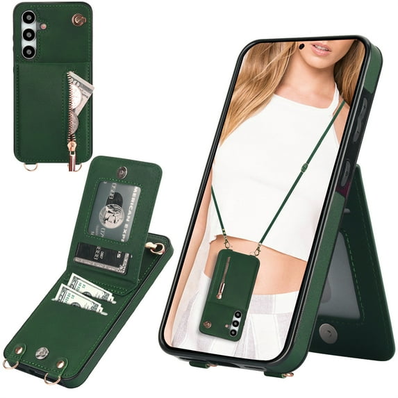 CCSmaller Crossbody Wallet Case for Samsung Galaxy S24+ Plus (Not S24), PU Leather Zipper Handbag Purse Flip Cover with Kickstand Case for Samsung Galaxy S24 Plus ZP Green