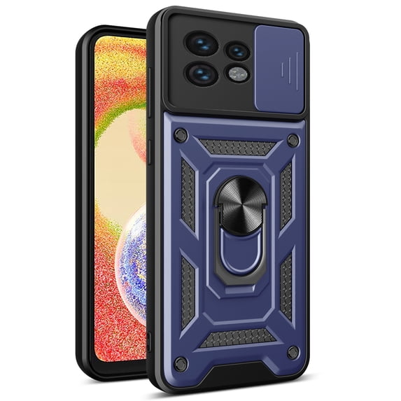 CCSmaller for Motorola Edge 40 Pro Case with Slide Camera Cover, Military Grade Drop Phone Cover Case with Ring Kickstand for Moto Edge+ (2023) / Edge 40 Ultra / Edge 40 Pro SJ Blue
