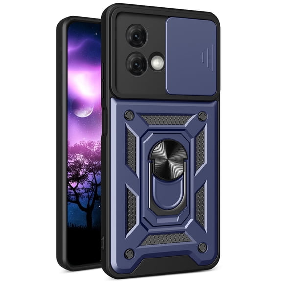 CCSmaller for Motorola G84 5G Case with Slide Camera Cover for Men, Military Grade Drop Phone Cover Case with Rotate Ring Kickstand for Moto G84 5G SJ Blue