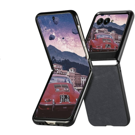 CCSmaller for Motorola Razr+ Plus 2023 Case, Retro PU Leather Slim Protective Cover Support Charge Wirelessly Phone Case for Moto Razr Plus 2023 FFG Black