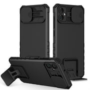 CCSmaller for Samsung Galaxy A05 Case with Slide Camera Cover, [ Snug Touch ] Heavy Duty Rugged Shockproof Slim Matte Case with Kickstand for Samsung Galaxy A05 LTT Black