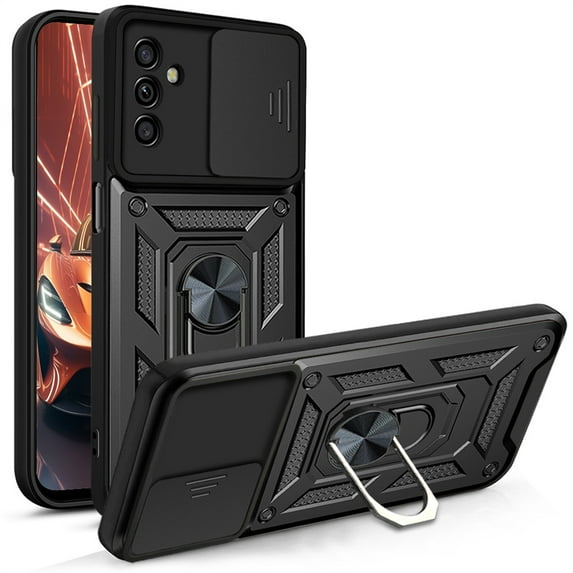 CCSmaller for Samsung Galaxy A05s 4G Case with Slide Camera Cover for Men, Military Grade Drop Phone Cover Case with Rotate Ring Kickstand for Samsung Galaxy A05s 4G SJ Black