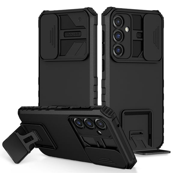 CCSmaller for Samsung Galaxy A25 5G Case with Slide Camera Cover, [ Snug Touch ] Heavy Duty Rugged Shockproof Slim Matte Case with Kickstand for Samsung Galaxy A25 5G LTT Black