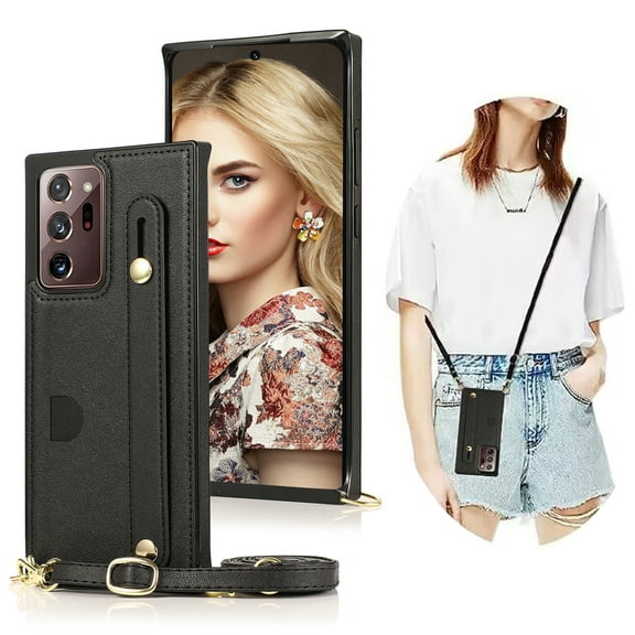 CCSmaller for Samsung Galaxy Note 20 Ultra Case with Card Holder for Women, Crossbody with Wrist Strap & Removable Adjustable Shoulder Lanyard Cover Case for Samsung Galaxy Note20 Ultra KB Black