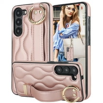 CCSmaller for Samsung Galaxy S23+ Plus Case (Not S23) with Wristband Strap, PU Leather Phone Case with Ring Stand Case for Samsung Galaxy S23 Plus ZWD Rose