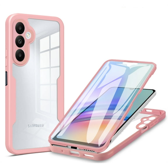 CCSmaller for Samsung Galaxy S24 Clear Case with Screen Protector, Full Body Protective Soft TPU Rugged Bumper Slim Case Shockproof Phone Cover for Samsung Galaxy S24 QC Pink