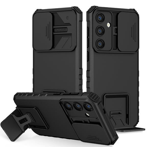 CCSmaller for Samsung Galaxy S24 Plus Case with Slide Camera Cover, [ Snug Touch ] Slim Matte Rugged Shockproof Protection Case with Kickstand for Samsung S24 Plus LTT Black