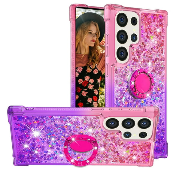 CCSmaller for Samsung Galaxy S24 Ultra (Not S24) Clear Case Glitter for Girls Women, Liquid Sparkle Bling Cute Case with Kickstand Gradient Quicksand Cover for Samsung Galaxy S24 Ultra JB Pink Mauve