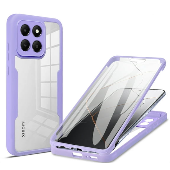 CCSmaller for Xiaomi 14 Clear Case with Screen Protector, Full Body Protective Soft TPU Rugged Bumper Slim Case Shockproof Phone Cover for Xiaomi 14 QC Purple