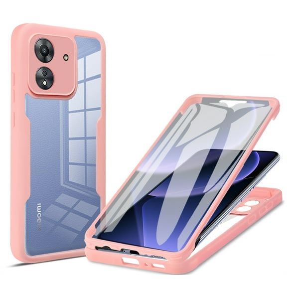CCSmaller for Xiaomi Redmi 13C 4G Clear Case (Not 5G) with Screen Protector, Full Body Protective Soft TPU Rugged Bumper Slim Case Shockproof Phone Cover for Xiaomi Redmi 13C 4G QC Pink