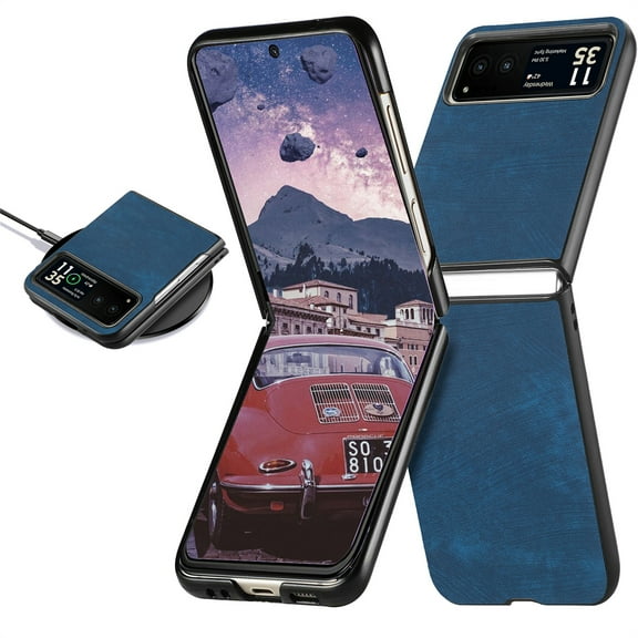 CCSmaller for Motorola Razr 2023 Case, Retro PU Leather Slim Protective Cover Support Charge Wirelessly Phone Case for Moto Razr 40 FFG Blue