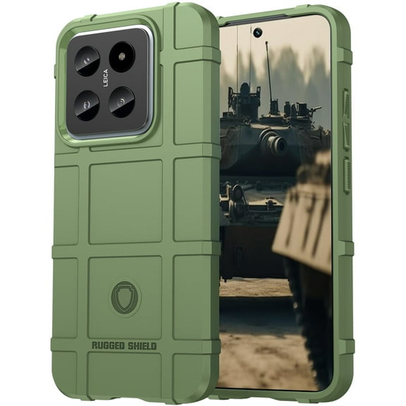 CCSmaller for Xiaomi 14 Case for Man, Heavy Duty Protection Shockproof Phone Case Support Wireless Charging Cover for Xiaomi 14 HD Green
