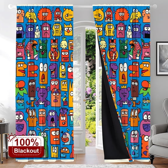 CCTFS 2PCS Curtains Colorful Monster Party Privacy Light Blocking Curtain Panels for Bedroom Living Room Kitchen