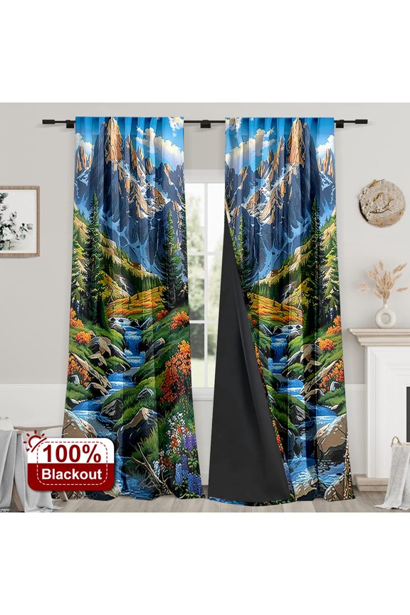 2PCS Curtains Flowers in the mountains and streams in autumn Blackout Rod Pocket Curtains for Bedroom Living Room Nursery