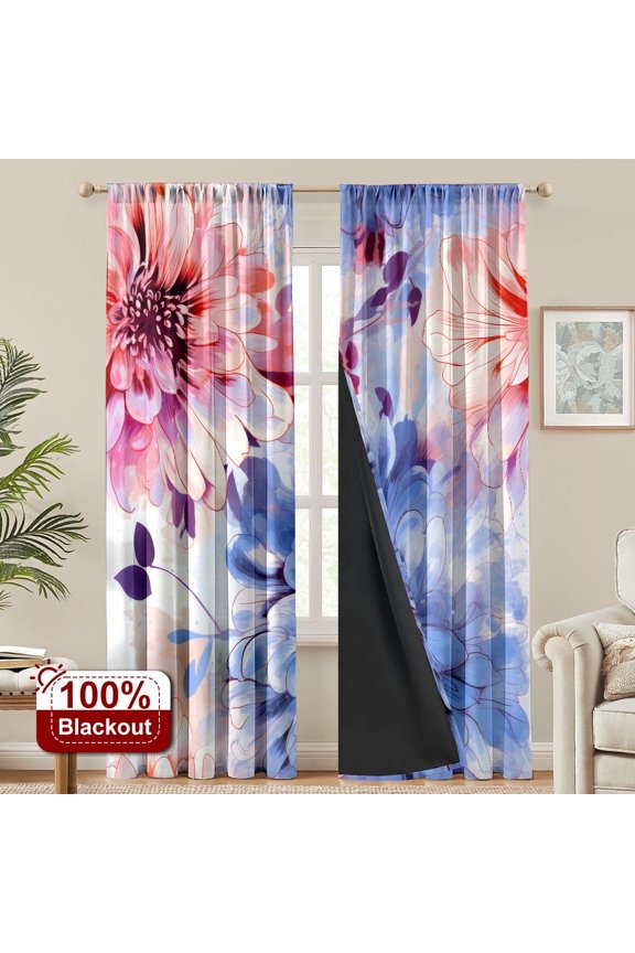 2PCS Curtains Pink and blue flowers bloom in spring Privacy Light Blocking Curtain Panels for Bedroom Living Room Kitchen