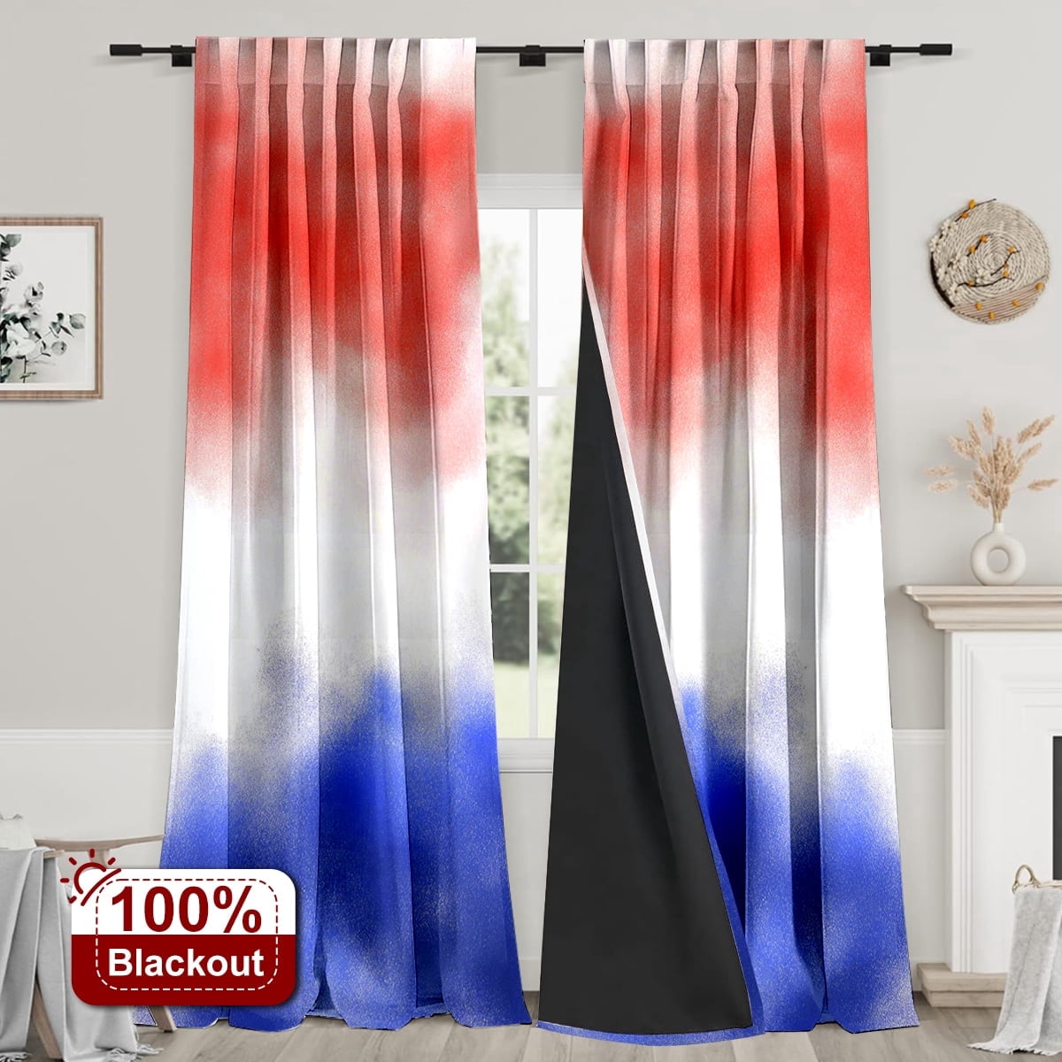 CCTFS 2PCS Curtains Red, white and blue gradient flag Blackout Rod ...