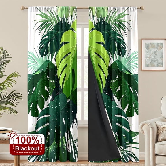 CCTFS 2PCS Curtains Tropical Turtle Back Leaf Privacy Light Blocking Curtain Panels for Bedroom Living Room Kitchen