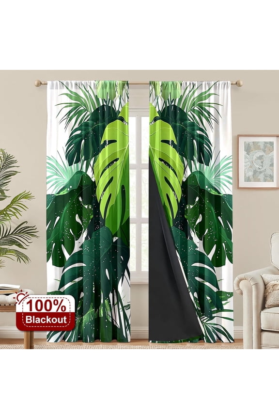 2PCS Curtains Tropical Turtle Back Leaf Privacy Light Blocking Curtain Panels for Bedroom Living Room Kitchen