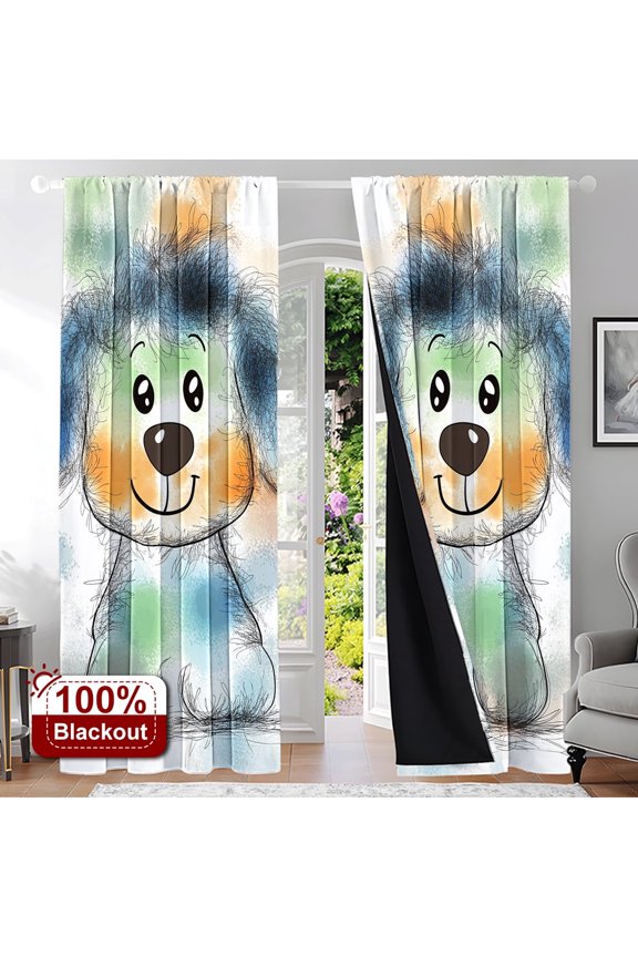 2PCS Curtains Watercolor Style Plush Puppy Blackout Rod Pocket Curtains for Bedroom Living Room Nursery