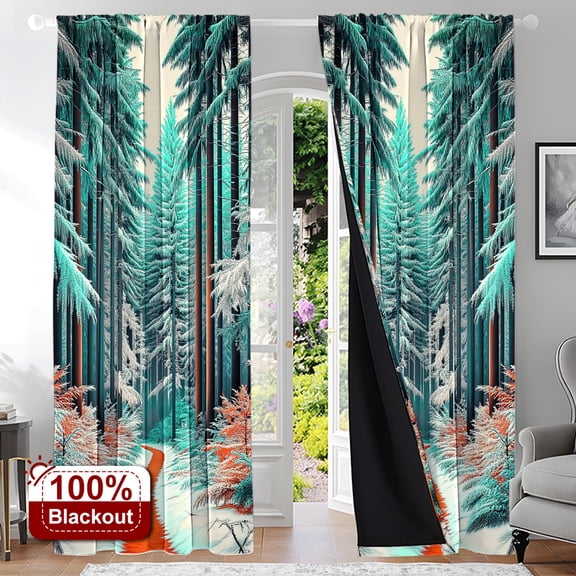 CCTFS 2PCS Curtains Winter Forest Trail Blackout Rod Pocket Curtains for Bedroom Living Room Nursery