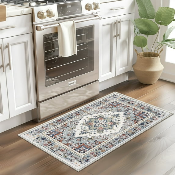 CCTFS Area Rugs for Living Room Bedroom Dining Room, Machine Washable Large Print Boho Vintage Tribal Aesthetic Carpet, Stain Resistant Floor Cover, Non Slip Low Pile Kitchen Rugs (multicolor 2x3ft)