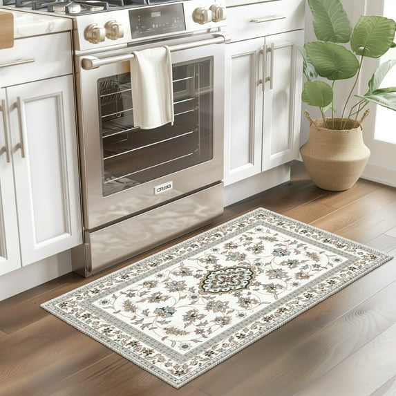 CCTFS Area Rugs for Living Room Bedroom Dining Room, Machine Washable Large Print Boho Vintage Tribal Aesthetic Carpet, Stain Resistant Floor Cover, Non Slip Low Pile Kitchen Rugs (Beige 2x3ft)