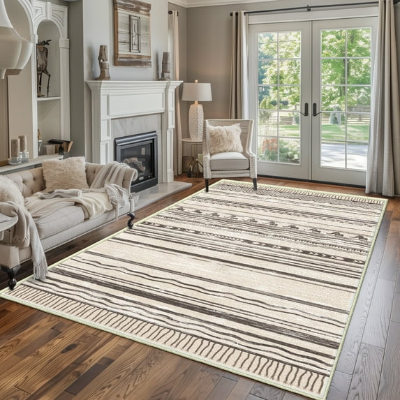 CCTFS Area Rugs for Living Room Bedroom Dining Room, Machine Washable Large Print Boho Vintage Tribal Aesthetic Carpet, Stain Resistant Floor Cover, Non Slip Low Pile Kitchen Rugs (Elephant 5x7ft)