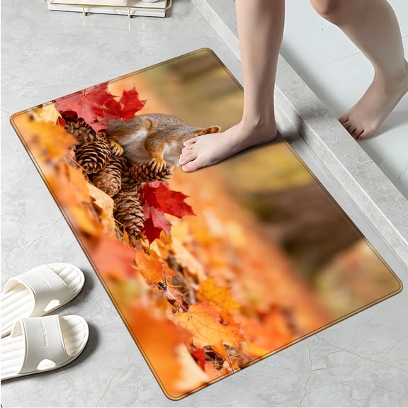 CCTFS Autumn Squirrel Kitchen Decor Christmas Fall Kitchen Rugs, Xmas Decorative Farmhouse Floor Mats for Home Kitchen Dining Room Decorations - 16''*24''