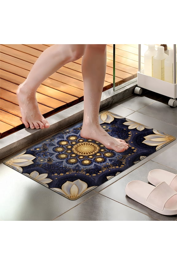 Blooming Golden Mandala 1Pc Flannel Mat and Kitchen Rugs,Soft Non-slip,Perfect for Home Bathroom