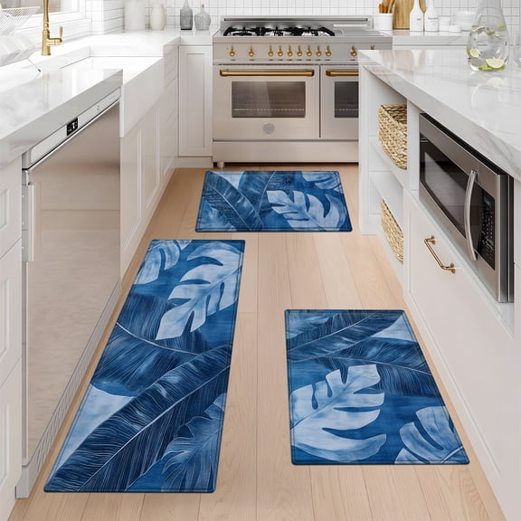 CCTFS Blue Tropical Festival Kitchen Decor Set of 3 Fall Kitchen Rugs, Decorative Farmhouse Floor Mats for Home Kitchen Dining Room Decorations - 16''*24'' and 20''*30'' and 17''*47'' inch