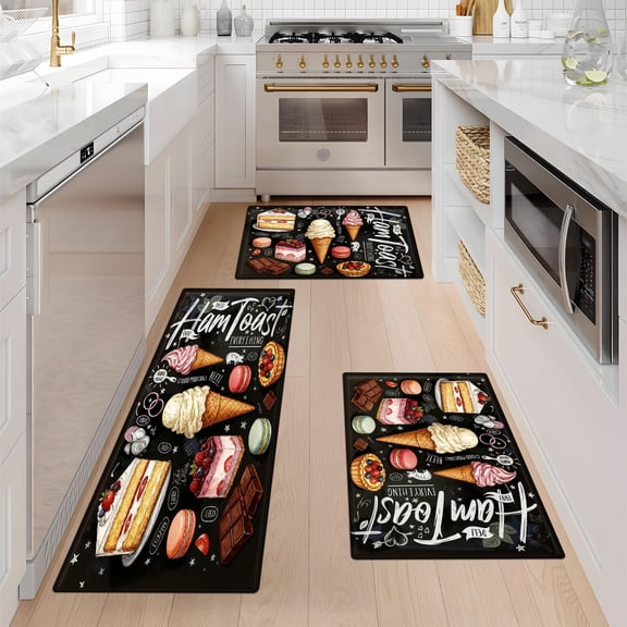CCTFS Cake, ice cream, dessert Fall Kitchen Rugs Non Skid Washable Area Carpet [Made in USA], Multi - 3 Pcs 16''*24''/20''*32''/47''*18''