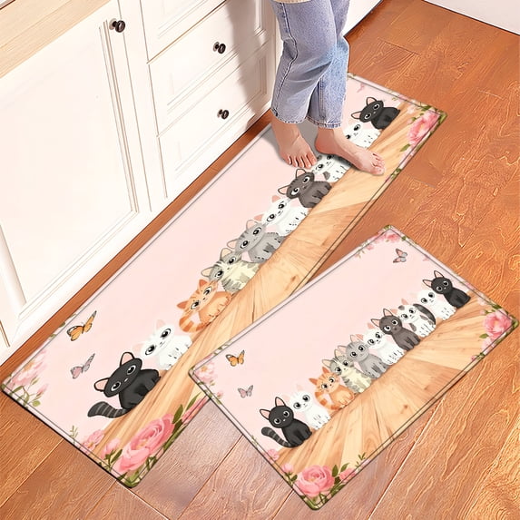 CCTFS Cat, butterfly Kitchen Decor Set of 2 Christmas Fall Kitchen Rugs, Xmas Decorative Farmhouse Floor Mats for Home Kitchen Dining Room Decorations - 16''*24'' and 17''*47'' inch