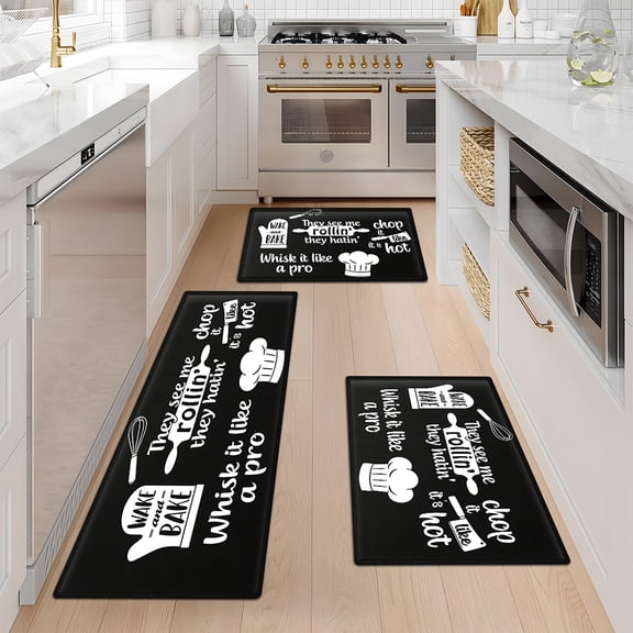 CCTFS Chef's hat and gloves style daily decorative kitchen floor mat, thicken flannel soft and comfortable, suitable for kitchen, bedroom, living room- 3 Pcs 16''*24''/20''*32''/47''*18''