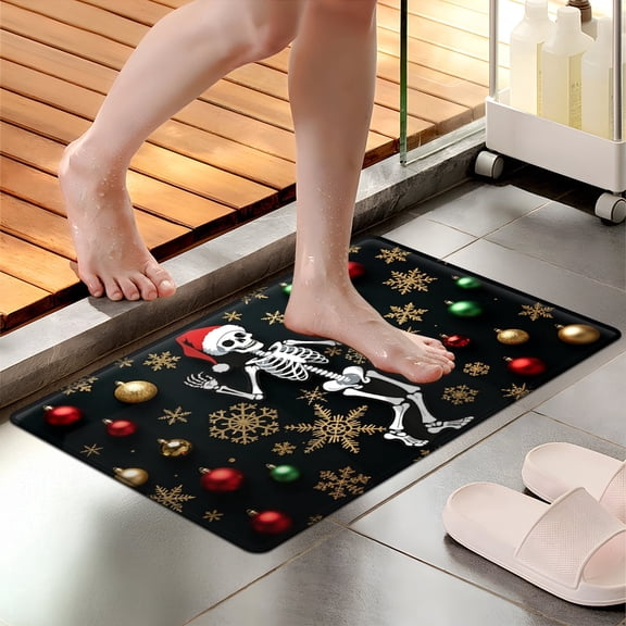 CCTFS Christmas Dark Skull Soft Touch 1Pc Flannel Mat & Kitchen Rugs,Non-slip for Home Decoration Bathroom Entry