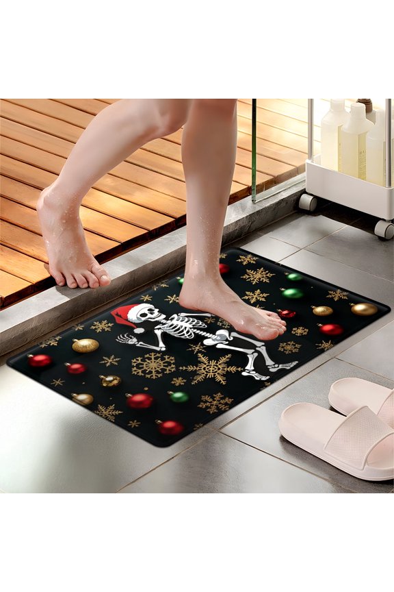 Christmas Dark Skull Soft Touch 1Pc Flannel Mat & Kitchen Rugs,Non-slip for Home Decoration Bathroom Entry