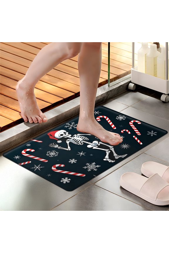 Christmas wind skull candy cane Multi-purpose 1-Piece Flannel Mat and Kitchen Rugs,Soft Non-slip for Home Bedroom Bathroom