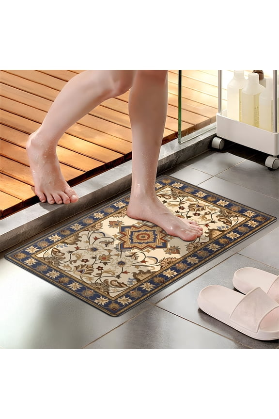 Classic Floral Rug Multi-purpose 1-Piece Flannel Mat and Kitchen Rugs,Soft Non-slip for Home Bedroom Bathroom