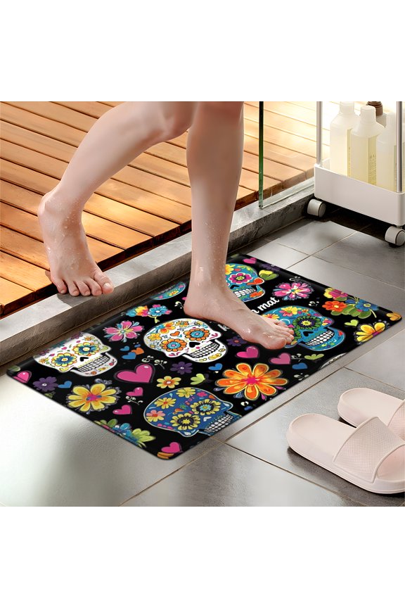 Day of the Dead, skull head Soft Non-slip 1Pc Flannel Mat & Kitchen Rugs,Great for Entryway Bathroom