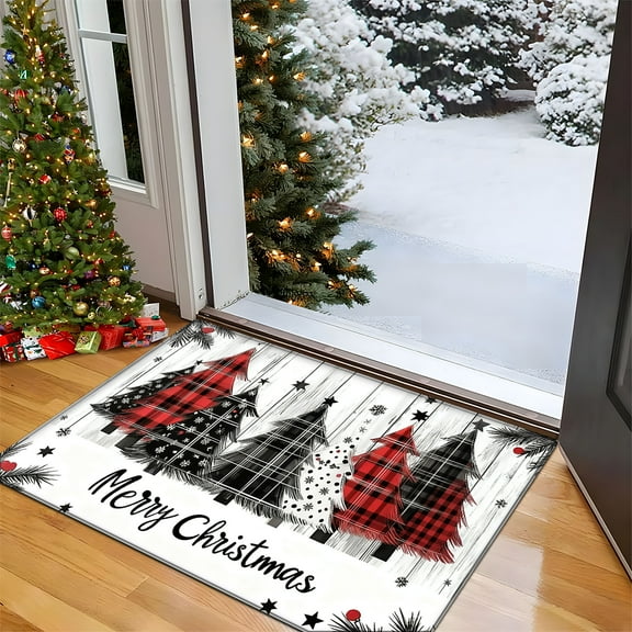 CCTFS Flannel printed Christmas kitchen decoration mats, kitchen mats bathroom mats door mats area mats carpets Christmas Tree Snow Blessings Mat -15.7'' x 23.6''