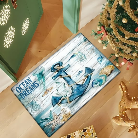 CCTFS Flannel printed Christmas kitchen decoration mats, kitchen mats bathroom mats door mats area mats carpets Sea Star Conch Mat -15.7'' x 23.6''