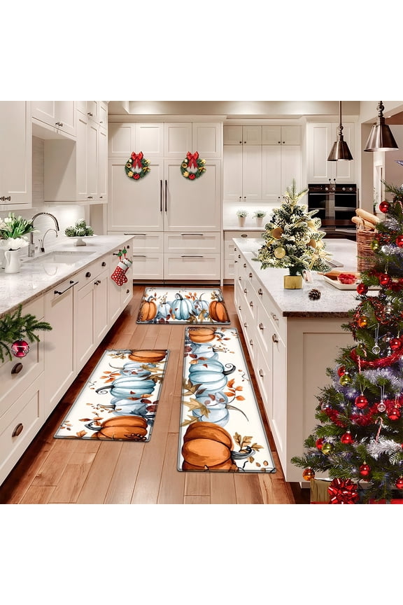 Flannel printed area floor mats, kitchen decorative mats, door mats, and bedroom bathroom carpet mats-Autumn Pumpkin Festival-15.7'' x 23.6''+19.7'' x 31.5''+17.7'' x 47.2''